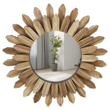 Round Wood Sunburst Mirror Wall Decor 12-inch