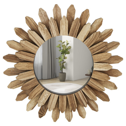 Round Wood Sunburst Mirror Wall Decor 12-inch