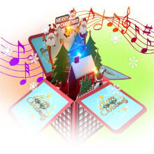 Christmas Card with Lights and Music, Stereo Snowy Design,