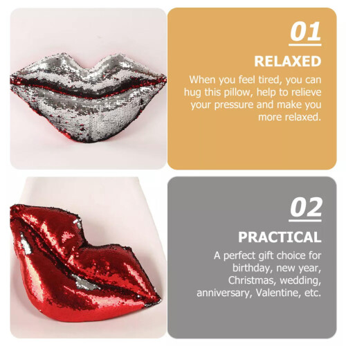 Sequin Lips Pillow Stuffed Decorative Cushion 1pc 1