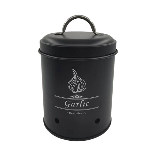 Metal vintage vegetable storage bin black garlic
