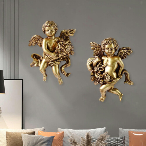 Angel Statue Figurine Resin Wall Sculpture 2 pcs 1