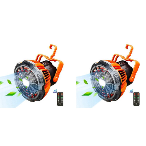 Camping Fan with LED Lantern 25H Battery 2-Pack