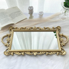 Gold Multifunctional Mirror Tray for Jewelry and Makeup,