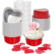 Mini heart-shaped aluminum dessert cups with lids 50 pcs