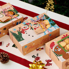 12 pezzi Scatola regalo per biscotti di Natale 8,75" x 5,75" x 2,75" con finestra a comparsa automatica per pasticcini, cupcake, biscotti, brownie,