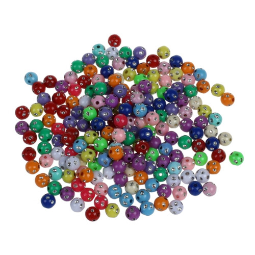 Plastic Beads Ball Rhinestone Multi Color 200 pcs