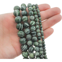 Natural Jasper Beads Round Dark Green White 10mm 15" Strand