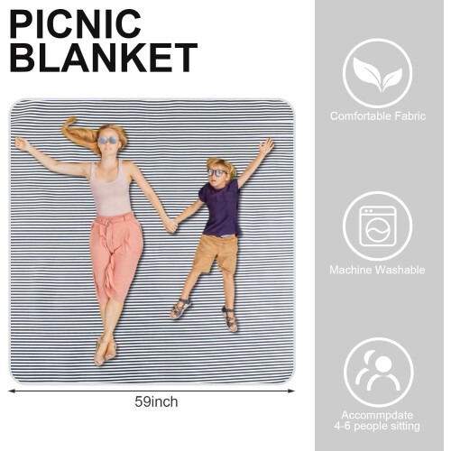 Picnic Basket Set Grey Wicker with Blanket Bamboo Plates 2