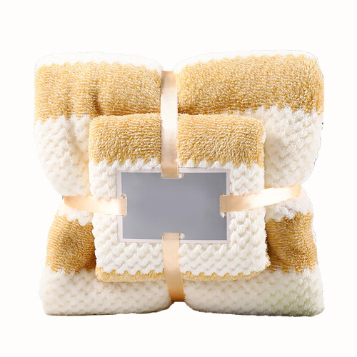 Yellow bathroom towel set soft absorbent 2 pieces