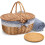 Picnic Basket Set Grey Wicker with Blanket Bamboo Plates 7