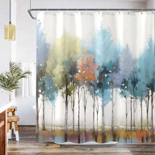 Abstract Tree Shower Curtain Teal 72 x 72 Inches 1