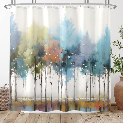 Abstract Tree Shower Curtain Teal 72 x 72 Inches 2