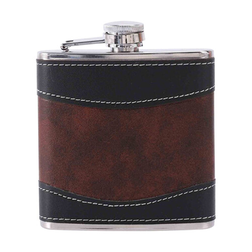 Leather Hip Flask Stainless Steel 7 oz