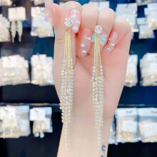 Orecchini a perno rosa Season1, delicati, eleganti, di lusso, con strass intarsiati e nappe, orecchini lineari, gioielli alla moda