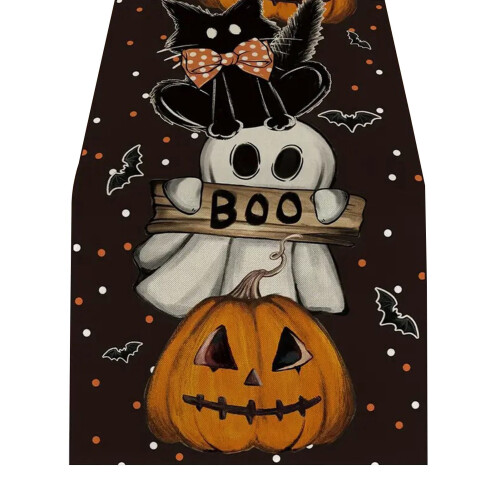 Pink Ghost Pumpkin Table Runner Halloween Decor 72x14 Inch