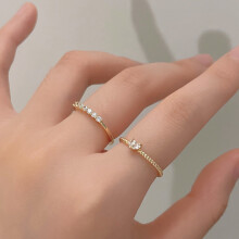 Women's Minimalist Golden Heart Ring with Rhinestones