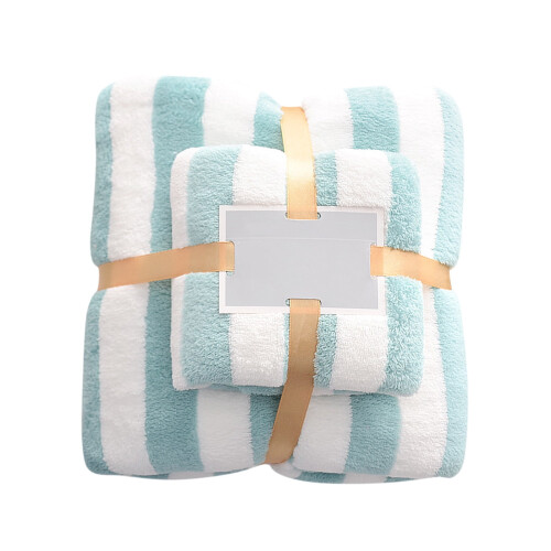 Soft Large 2-Piece Kids' Stripe Bath Towel Set Light Blue