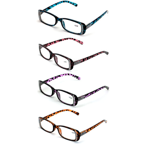 Women's rectangular rhinestone reading glasses 4 pairs 1