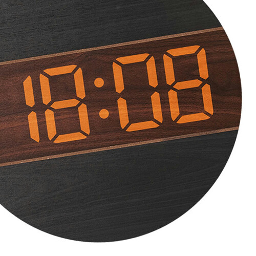 TUMALL round wall clock black digital 12-inch 1