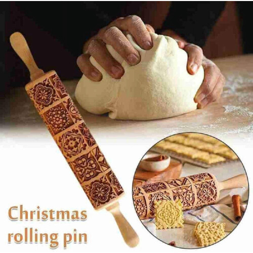 Wooden Embossed Rolling Pin with Window Grille Design 1