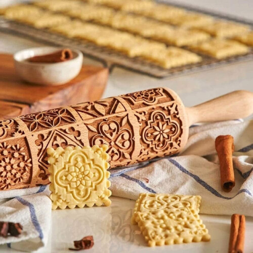 Wooden Embossed Rolling Pin with Window Grille Design 2