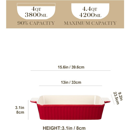 Ceramic Baking Dish 9x13 Inch with Handles Red 1