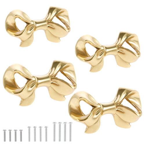 Brass Gold Bow Drawer Pull Handles 4 pcs