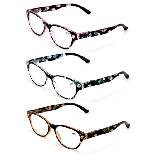 Women's Classic Floral Reading Glasses Oval Spring Hinge 3 2