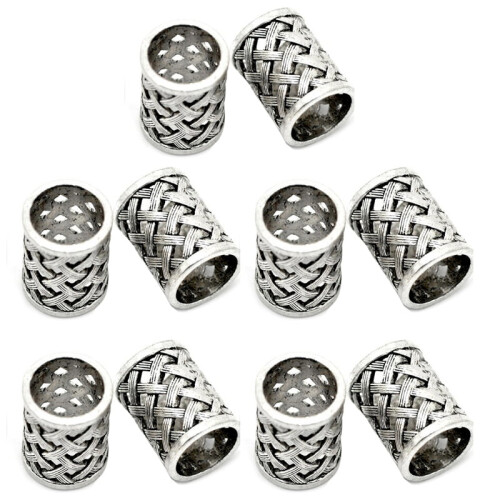 Vintage bronze braid beads tube pendant 10 pcs