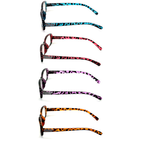 Women's Rectangular Rhinestone Reading Glasses 4 Pairs 1