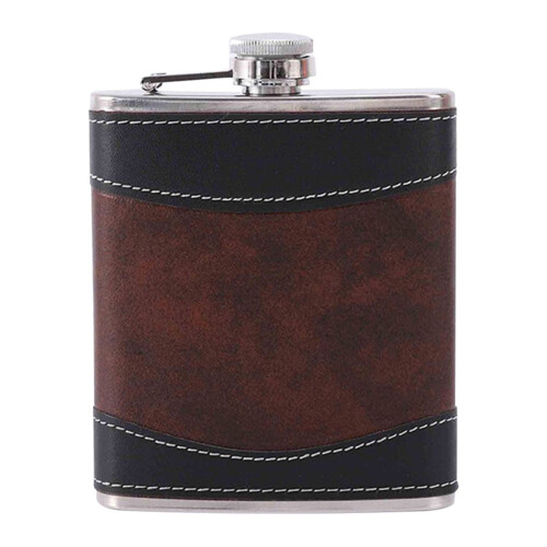 Leather Pattern Hip Flask Stainless Steel 6 oz