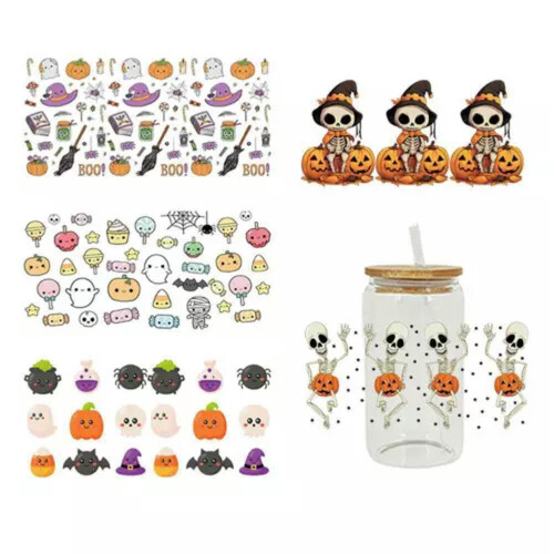 TUMALL UV DTF cup wraps Halloween pumpkin decals bulk 2