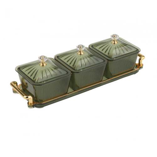 LOVIVER dried fruit plate with lid 3-grid green serving tray 1