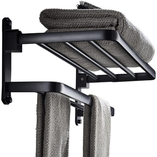 Bathroom Towel Rack Matte Black Two Bars