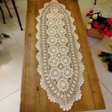 White cotton crochet table runner oval 16 x 35 inches