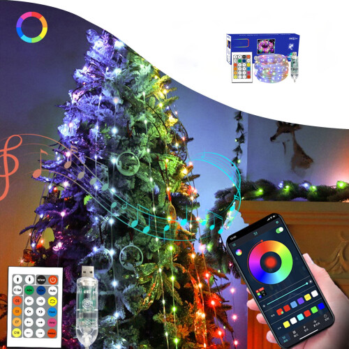 LED USB string light with music sync and remote, 10m