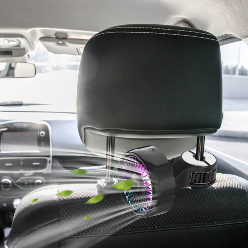 Car Seat Hook Fan with Rotating RGB Light 1 Pack