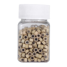Microanillos para extensiones de cabello, 500 unidades/frasco. Anillos de 5 mm con revestimiento de silicona para extensiones de cabello humano rubio.