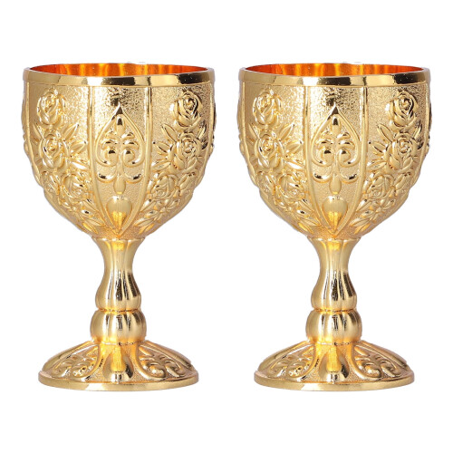 Medieval Vintage Wine Chalice Golden Goblet 2 pcs