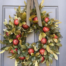 Autumn Teardrop Wreath with Pumpkins Berries and Maple