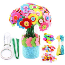 LNKOO Blomsterhobbysett for barn – DIY vasehobby med knapper og filtblomster – Lag din egen bukett – Morsom gave til gutter og jenter (4–9