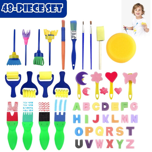 LNKOO kids paint brushes washable sponge set 48 pcs