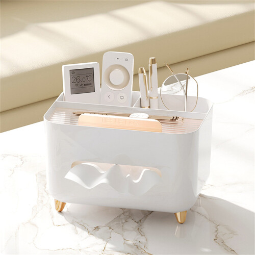 Square tissue box cover with storage tray 1 piece