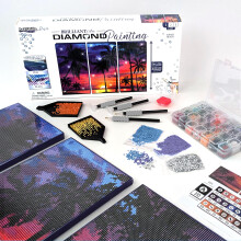 ArtSkills Diamant Schilder Kit, Klaar om te Hangen Gekaderde Canvas met Opslag en Accessoires, Strand, 3 Panelen, 14" x 7" Elk