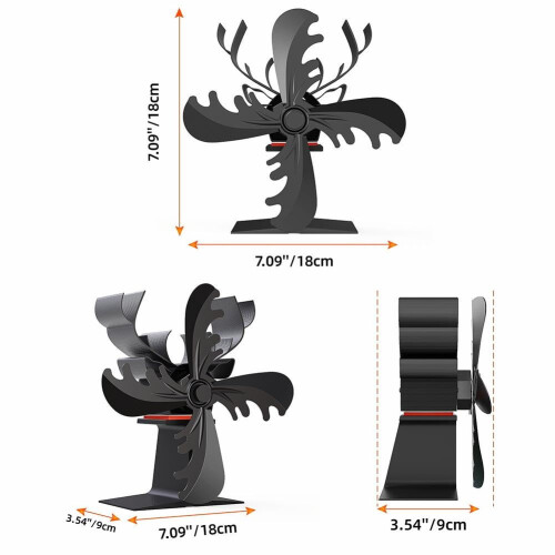 Reindeer Design Fireplace Fan Heat-Powered Silent 4-Blade 2