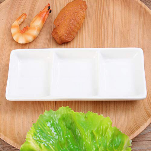 Ceramic appetizer tray white 6 inch 3-compartment 1