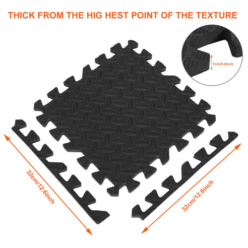 Black Foam Interlocking Floor Mats 11.8" x 11.8" 12 pcs 1