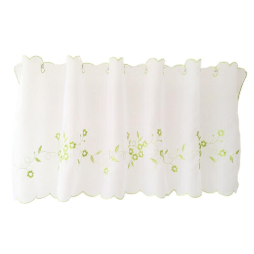 Embroidered kitchen window tiers eyelet valance green 1