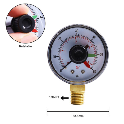 Pressure Gauge Dial Replacement 2 inch 1/4 NPT 0-60 PSI 2